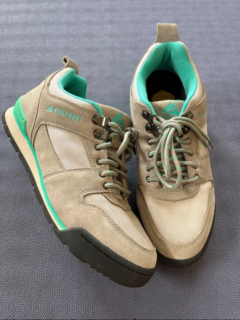Ridgemont Gray Suede Hiking Sneakers with Teal Accents